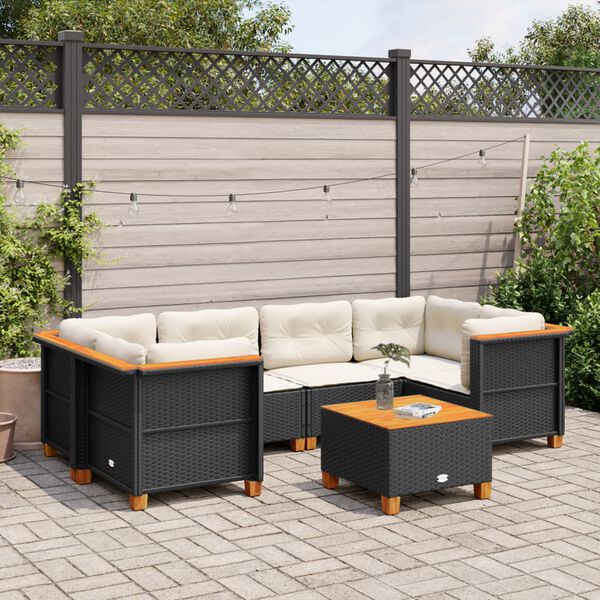 vidaXL 7-delige Loungeset met kussens poly rattan zwart