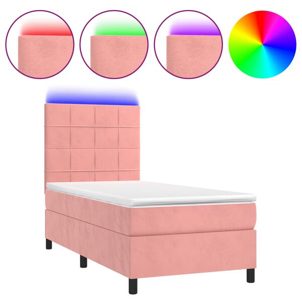 vidaXL Boxspring met matras en LED fluweel roze 90x200 cm