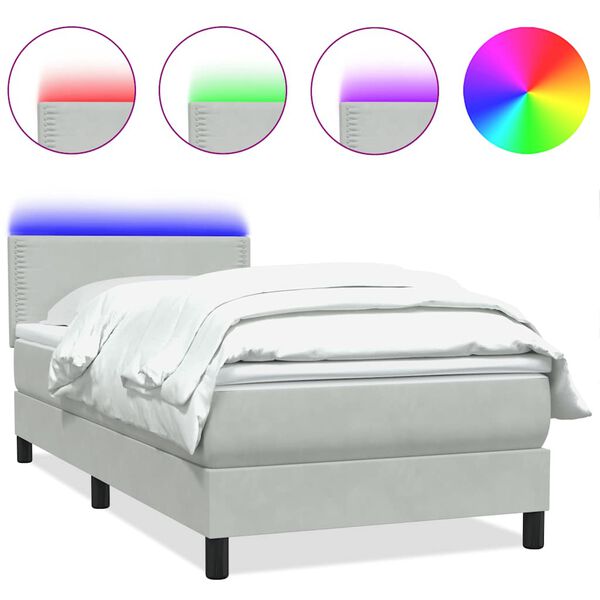 vidaXL Boxspring met matras en LED fluweel lichtgrijs 100x220 cm