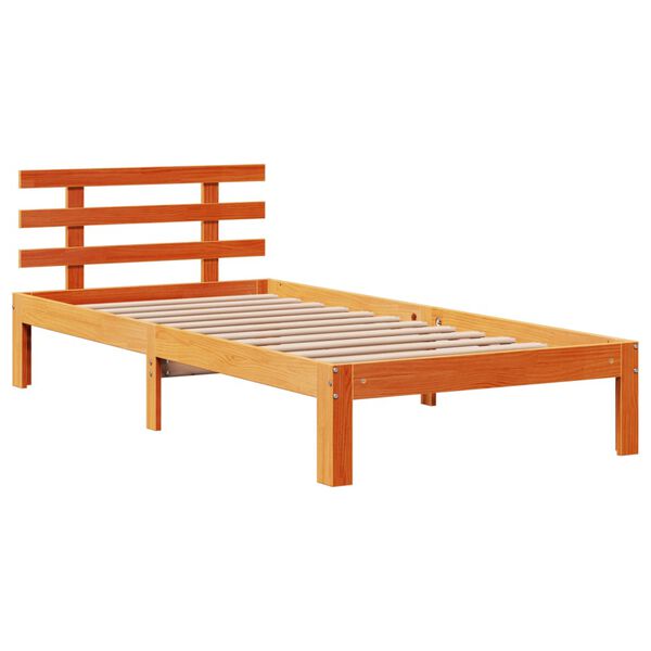 vidaXL Bedframe met hoofdbord massief grenenhout wasbruin 90x190 cm