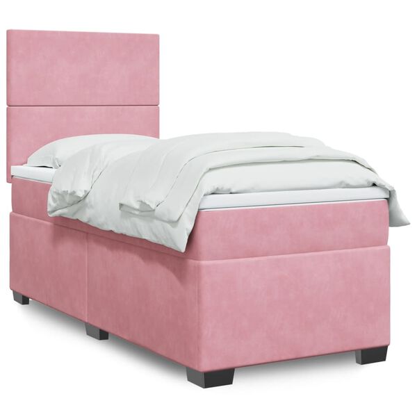 vidaXL Boxspring met matras fluweel roze 90x200 cm