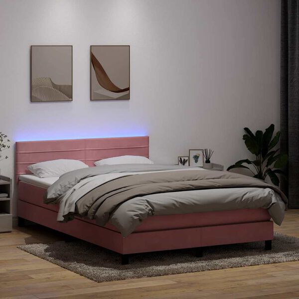 vidaXL Boxspring met matras en LED fluweel roze 160x210 cm