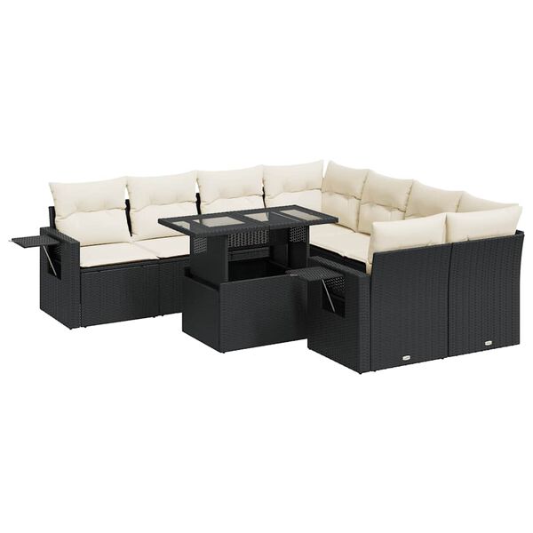 vidaXL 9-delige Loungeset met kussens poly rattan zwart
