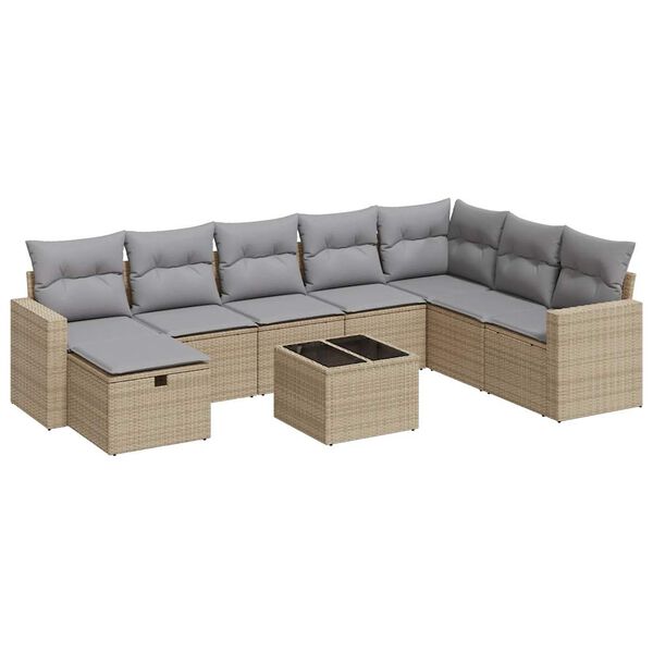 vidaXL 8-delige Loungeset met kussens poly rattan beige