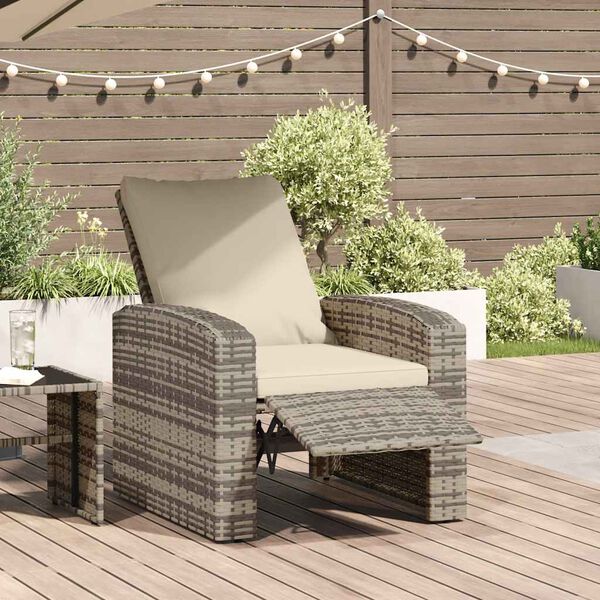 vidaXL Tuinstoel verstelbaar met kussens poly rattan lichtbruin