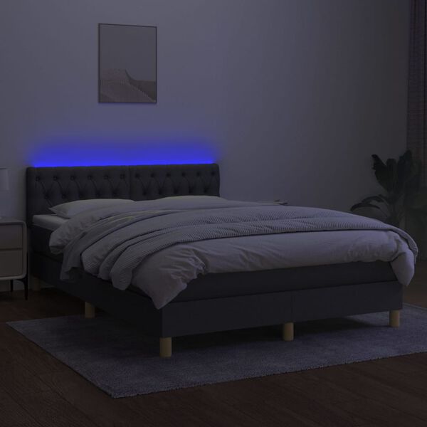 vidaXL Boxspring met matras en LED stof donkergrijs 140x190 cm