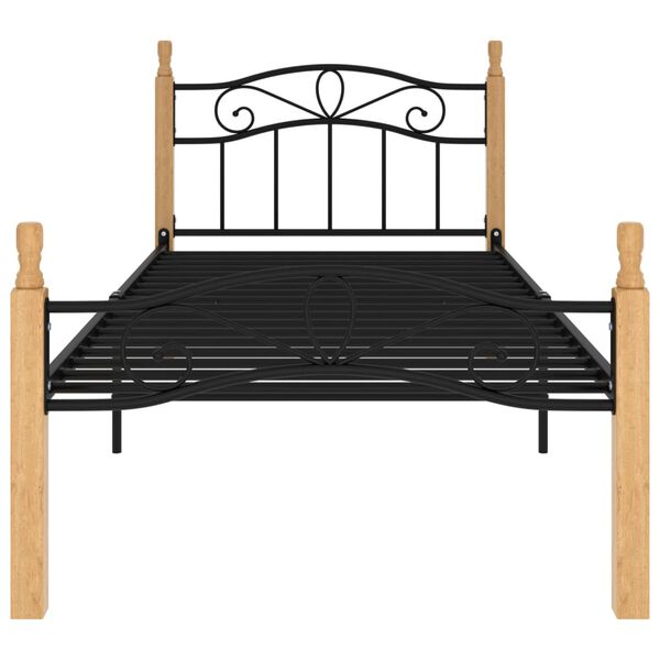 vidaXL Bedframe metaal en massief eikenhout zwart 100x200 cm