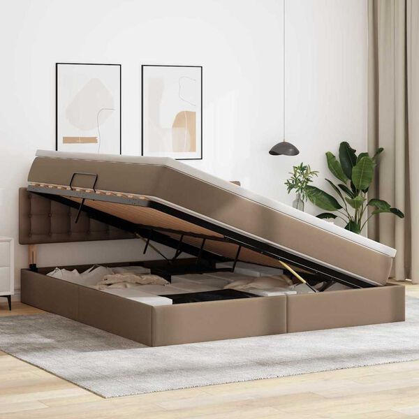 vidaXL Opslag bed met matras Cappuccino 180 x 200 cm Nep Leer