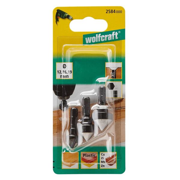 wolfcraft Kegelverzinkboorset metaal 3-delig 2584000