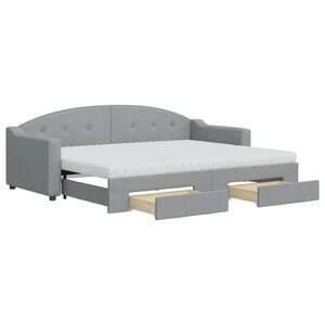 vidaXL Slaapbank met onderschuifbed en lades 80x200 cm stof lichtgrijs