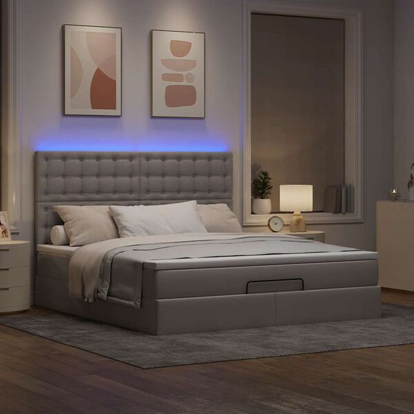 vidaXL Ottoman bed met matras en LED's 180x200cm stof taupe