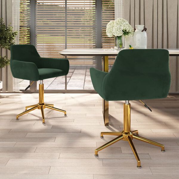 vidaXL Eetkamerstoelen draaibaar 2 st fluweel donkergroen