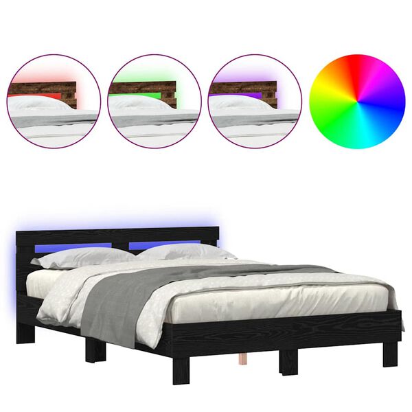 vidaXL Bedframe met hoofdeinde Zwart eiken 150 x 200 cm Bewerkt hout