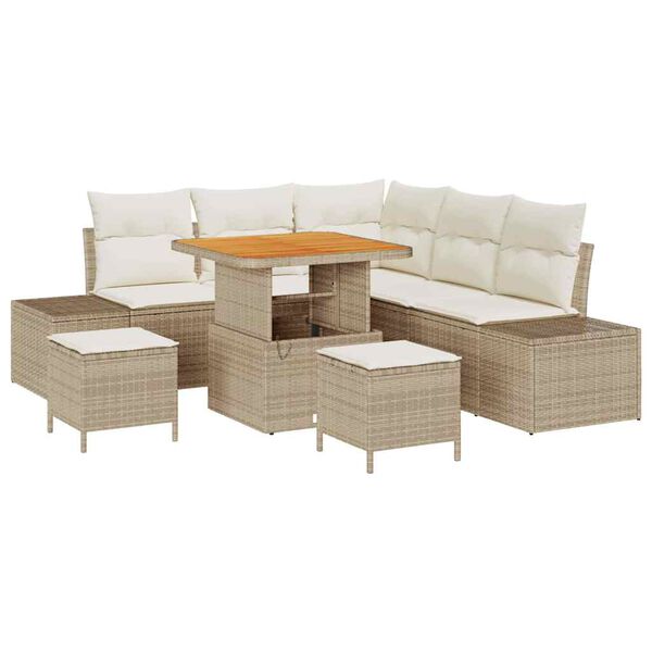 vidaXL Tuin Sofa Set met kussen 8 pcs Beige Poly riet