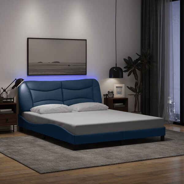 vidaXL Bedframe met LED zonder matras "Hvar" 160x200 cm stof blauw