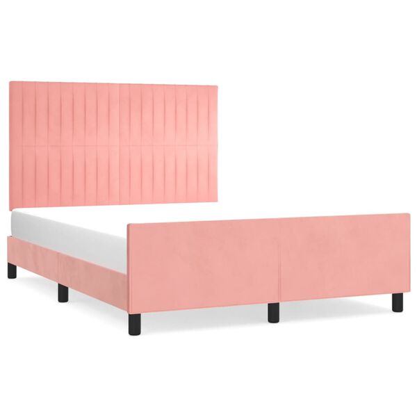 vidaXL Bedframe met hoofdeinde fluweel roze 140x190 cm