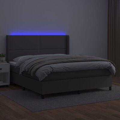 vidaXL Boxspring met matras en LED kunstleer grijs 160x200 cm