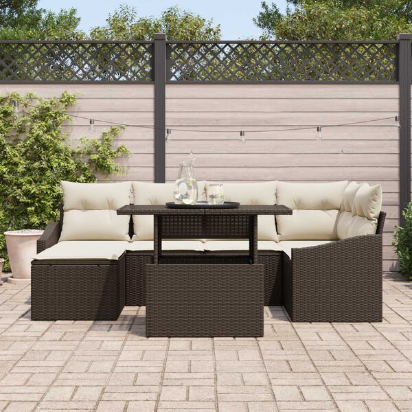 vidaXL Tuin Sofa Set met kussen met opslag 7 pcs Bruin en Cr&egrave;me