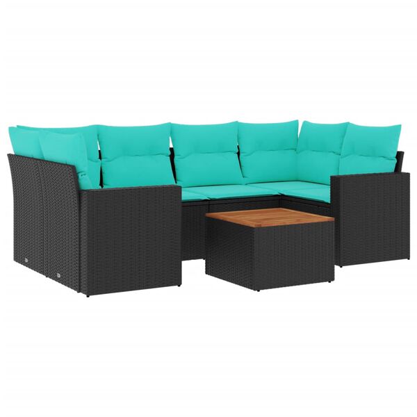 vidaXL 7-delige Loungeset met kussens poly rattan zwart
