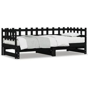 vidaXL Slaapbank uitschuifbaar 2x(80x200) cm massief grenenhout zwart