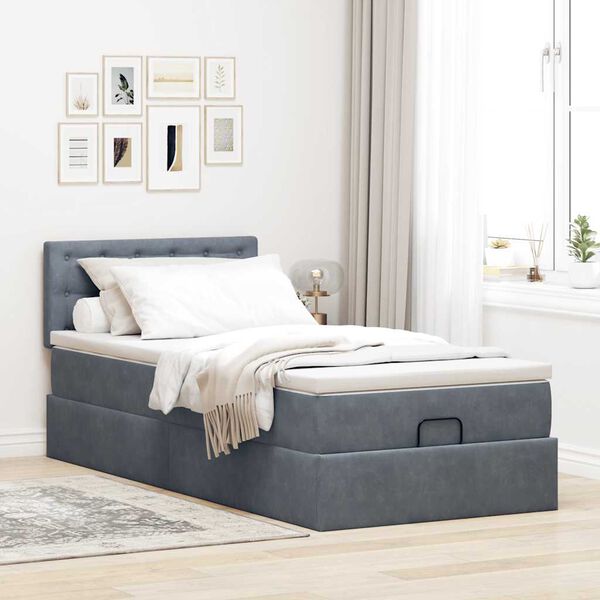 vidaXL Ottoman bed met matras en LED's 90x200cm fluweel donkergrijs