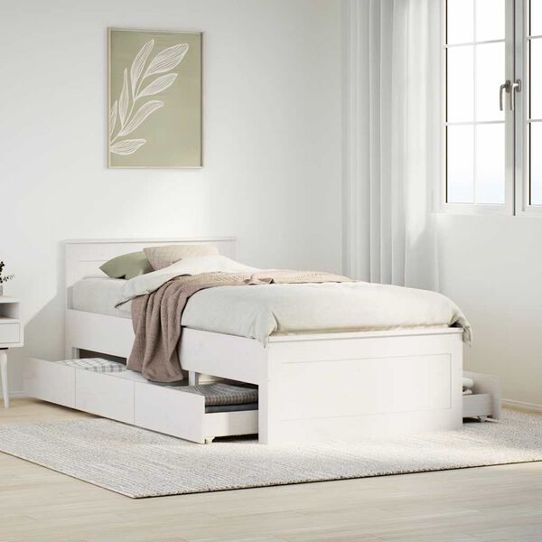vidaXL Bedframe met hoofdbord zonder matras grenenhout wit 90x190 cm