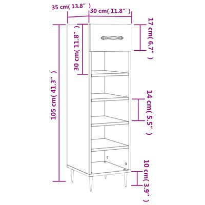 vidaXL Schoenenkast 30x35x105 cm bewerkt hout gerookt eikenkleurig