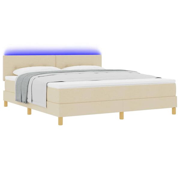 vidaXL LED Box Spring Bed met matras met LED Cr&egrave;me 180 x 200 cm Stof