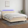 vidaXL Boxspring met matras en LED stof cr&egrave;mekleurig 140x190 cm