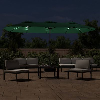 vidaXL Parasol dubbel dak met LED 449x245 cm groen