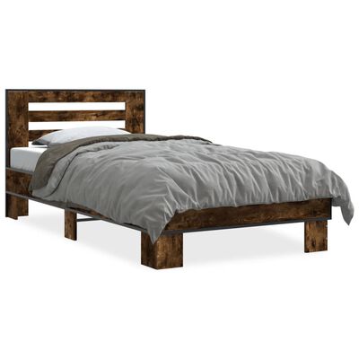 vidaXL Bedframe bewerkt hout en metaal gerookt eikenkleurig 100x200 cm