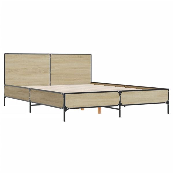 vidaXL Bedframe bewerkt hout metaal sonoma eikenkleurig 160x200 cm