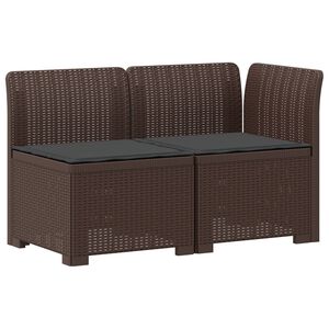 vidaXL Tweedelige Tuinbank met Kussens Rattan Look 2-zits PP Bruin
