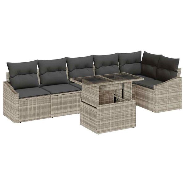 vidaXL Tuin Sofa Set met kussen 7 pcs Lichtgrijs poly rattan