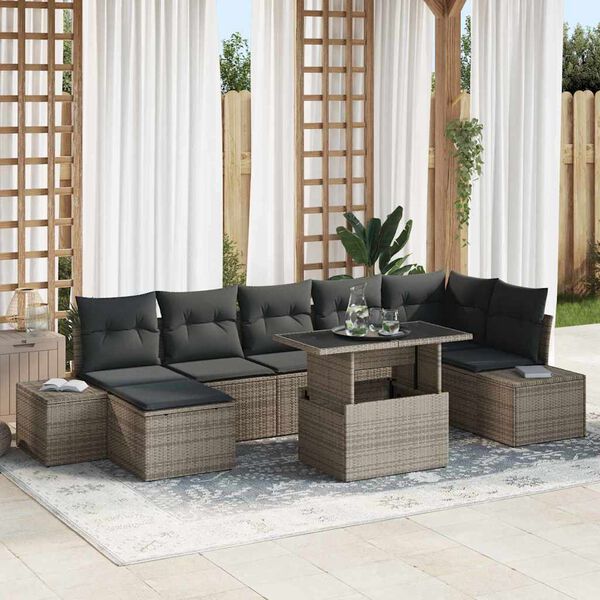 vidaXL Tuin Sofa Set met opslag 8 pcs Grijs Poly riet