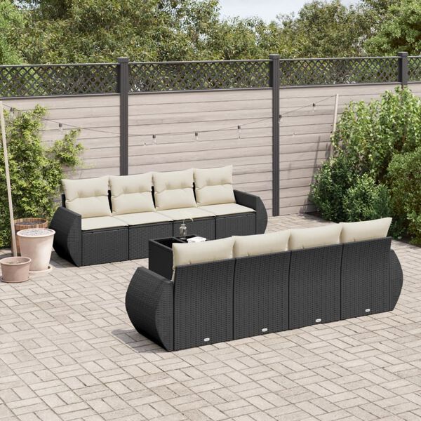 vidaXL 9-delige Loungeset met kussens poly rattan zwart