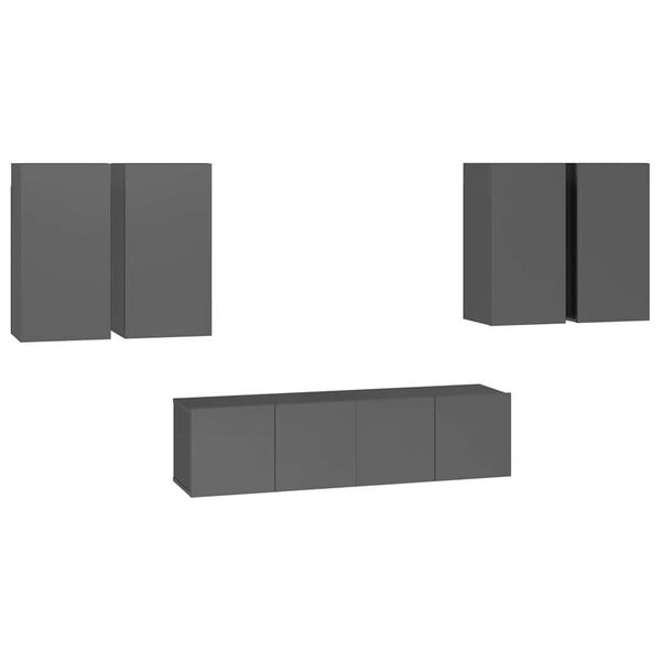 vidaXL 6-delige Tv-meubelset spaanplaat hoogglans grijs