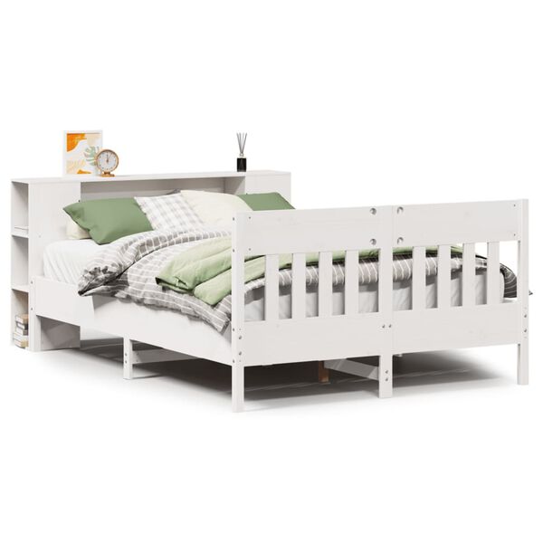 vidaXL Bed met boekenkast zonder matras grenenhout wit 140x190 cm