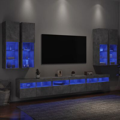vidaXL 7-delige Tv-wandmeubelset met LED-verlichting betongrijs