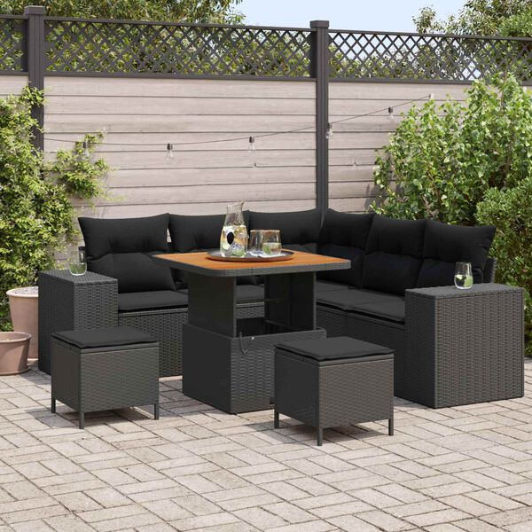 vidaXL Tuin Sofa Set met kussen met opslag met kussen 8 pcs Zwart