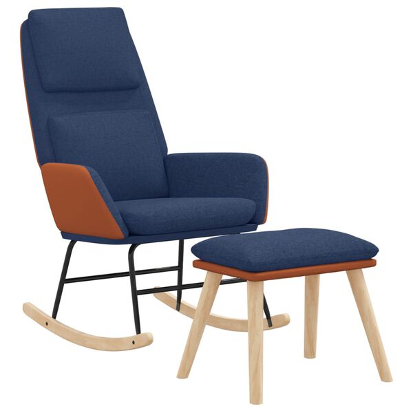 vidaXL Schommelstoel met voetenbank stof blauw