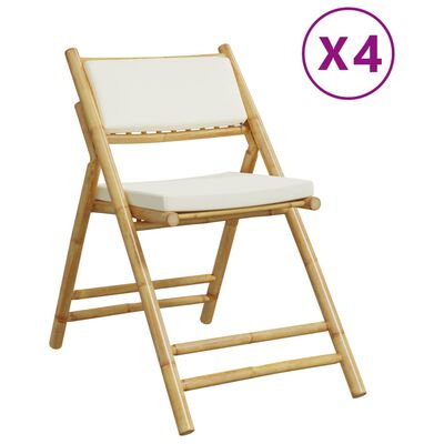 vidaXL Bistrostoelen 4 st inklapbaar met kussens bamboe crèmewit