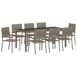 vidaXL Tuin eettafelset 9 st Grijs poly rattan