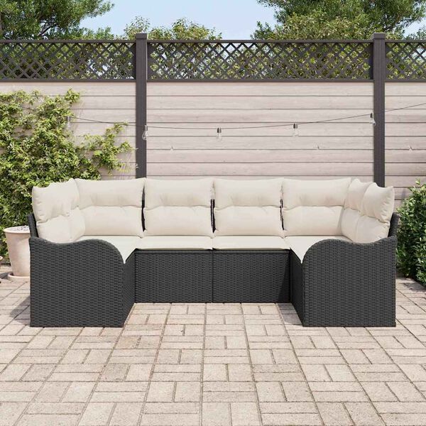 vidaXL Tuin Sofa Set met kussen 6 pcs Zwart en wit Poly riet