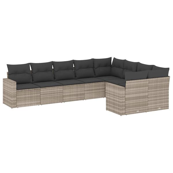 vidaXL 9-delige Loungeset met kussens poly rattan lichtgrijs