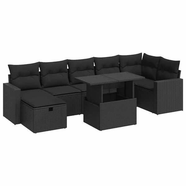 vidaXL 8-delige Loungeset met kussens poly rattan zwart