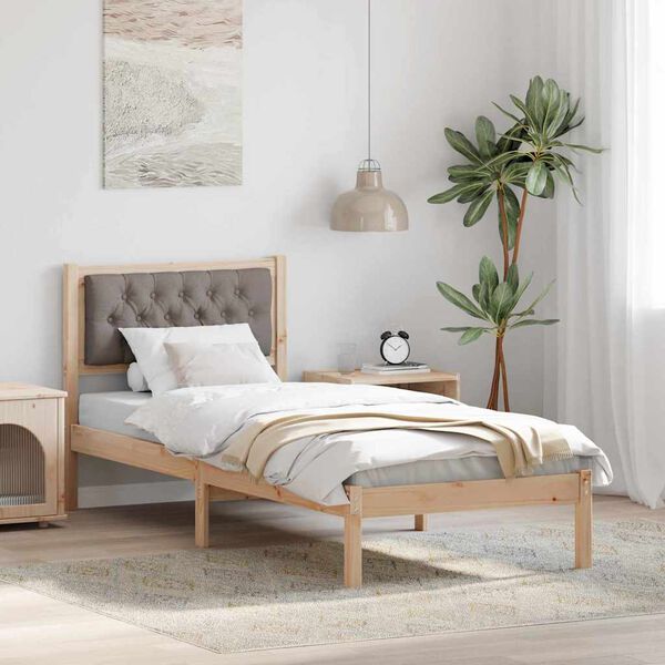 vidaXL Bedframe met hoofdeinde Taupe 75 x 190 cm Massief grenenhout