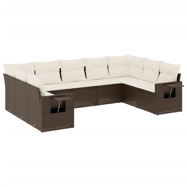 vidaXL 9-delige Loungeset met kussens poly rattan bruin
