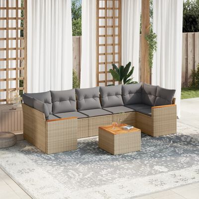 vidaXL 8-delige Loungeset met kussens poly rattan gemengd beige