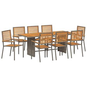 vidaXL Tuin eettafelset 9 pcs Grijs en Bruin poly rattan